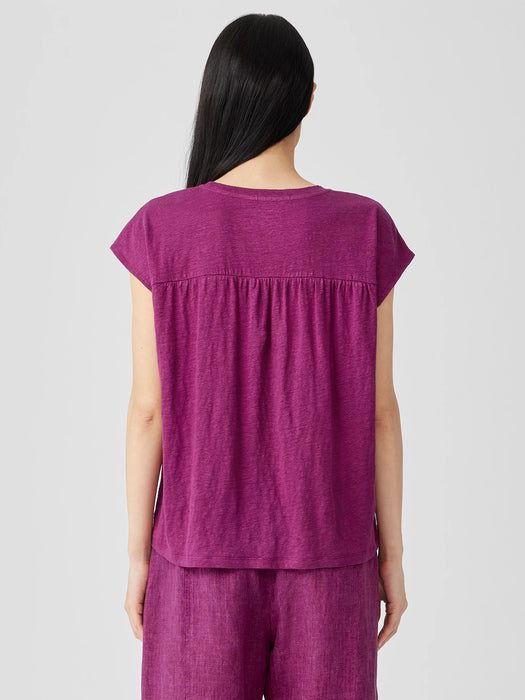 Organic Linen Jersey Shirred-Back Top