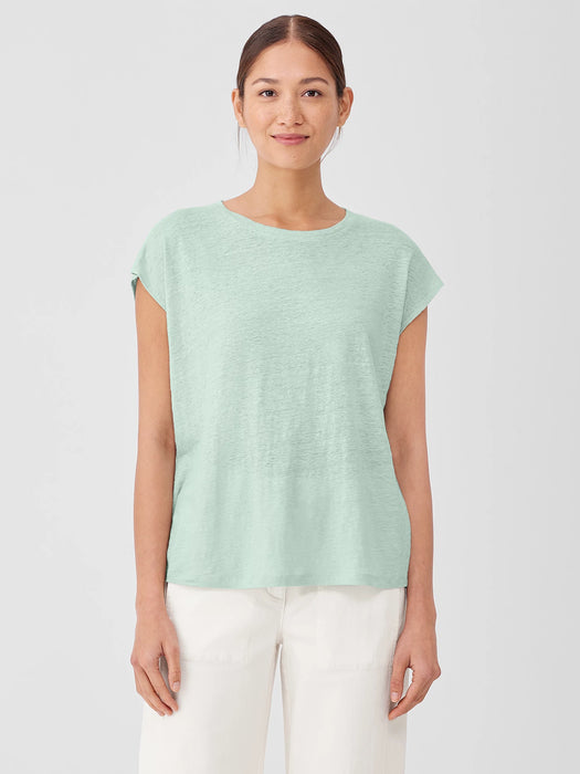 Organic Linen Jersey Shirred-Back Top