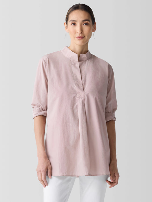 Washed Organic Cotton Poplin Stand Collar Top