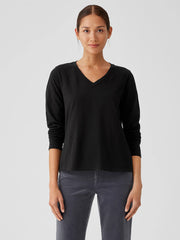 Organic Cotton Slubby Jersey V-Neck Top