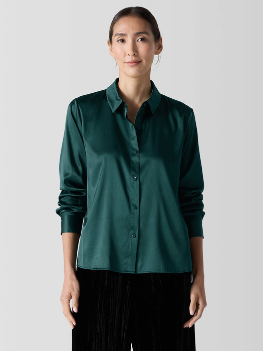 Stretch Silk Charmeuse&nbsp;Classic Collar Shirt