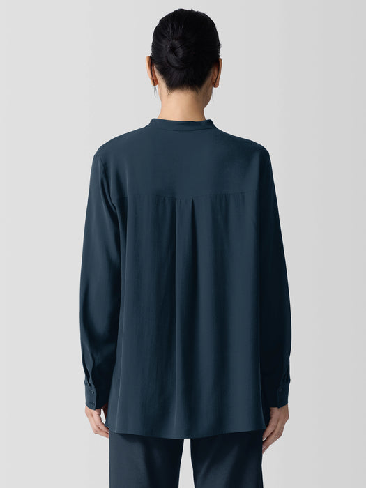 Silk Georgette Crepe Band Collar Shirt