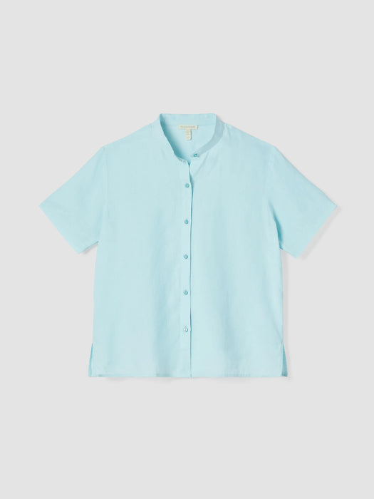 Organic Handkerchief Linen Band Collar Short-Sleeve Shirt