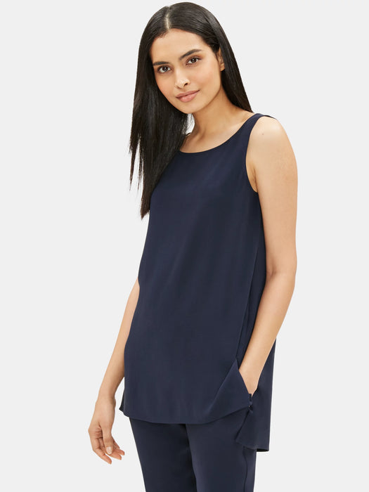 Silk Georgette Crepe Bateau Neck Tank