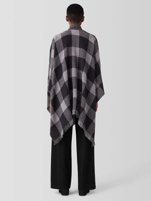 Reversible Wool Check Poncho