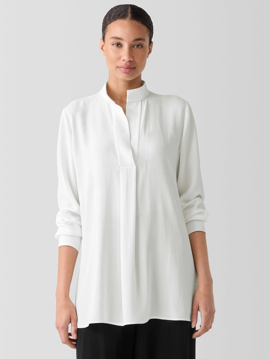 Silk Georgette Crepe Stand Collar Top