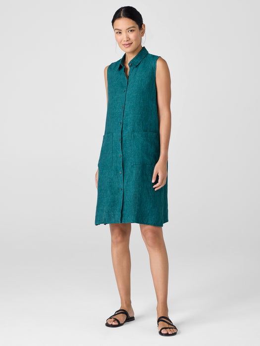 Washed Organic Linen D&eacute;lav&eacute; Sleeveless Shirtdress