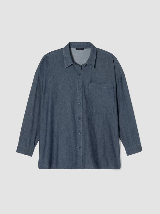 Airy Organic Cotton Twill Classic Collar Long Shirt