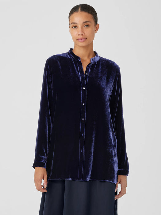 Velvet Band&nbsp;Collar Long Shirt