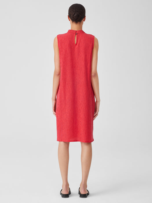 Woven Pliss&eacute; Mock Neck Dress