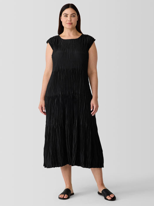 Crushed Silk Jewel Neck&nbsp;Tiered Dress