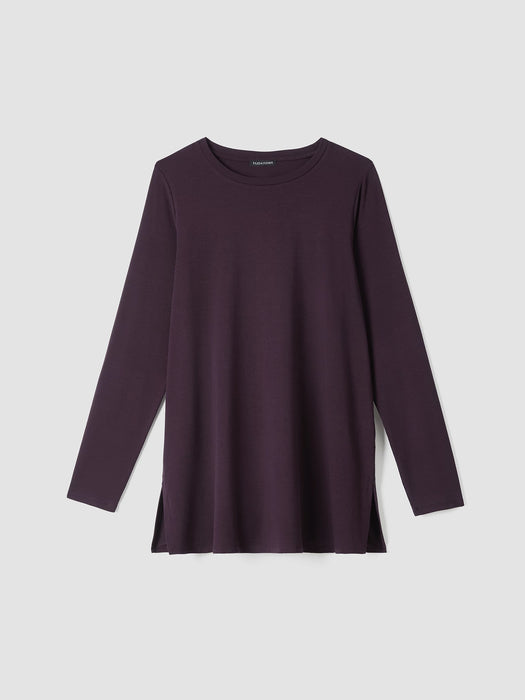 Stretch Jersey Knit Crew Neck Long Top