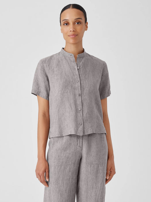 Washed Organic Linen D&eacute;lav&eacute; Band Collar Shirt