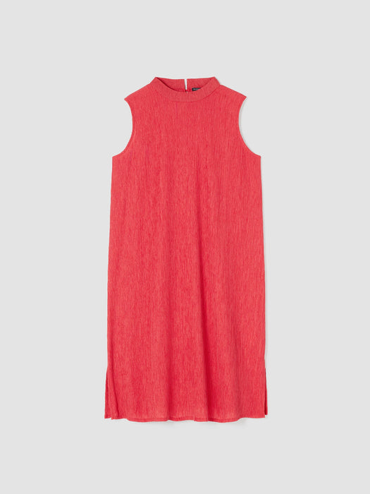 Woven Pliss&eacute; Mock Neck Dress