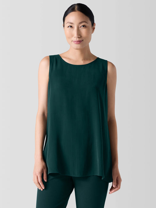 Silk Georgette Crepe&nbsp;Ballet Neck Long Tank