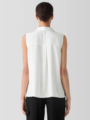 Silk Georgette Crepe Classic Collar Sleeveless Shirt