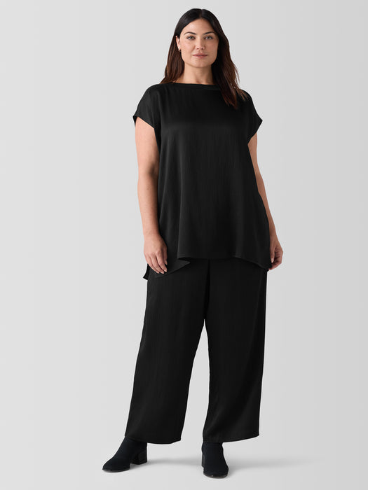 Striated Silk Satin Straight Pant