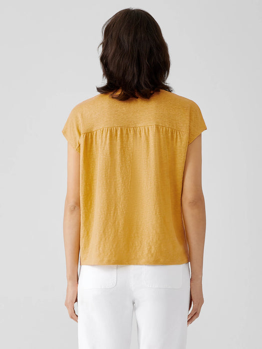 Organic Linen Jersey Shirred-Back Top