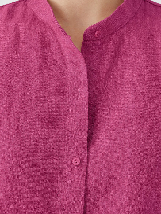 Washed Organic Linen D&eacute;lav&eacute; Band Collar Shirt