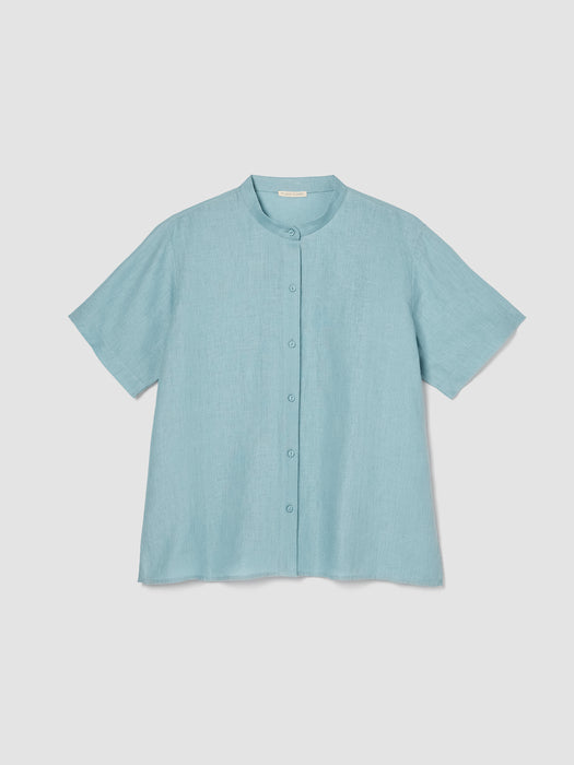 Organic Handkerchief Linen Band Collar Short-Sleeve Shirt