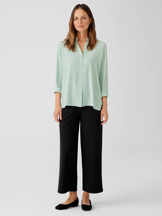 Silk Georgette Crepe Mandarin Collar Shirt