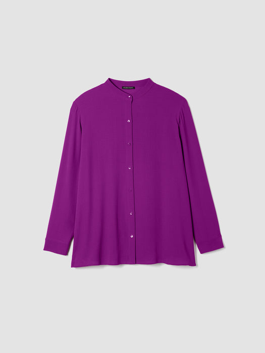 Silk Georgette Crepe Band Collar Shirt