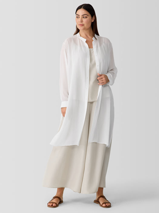 Sheer Silk Georgette Band Collar Shirt