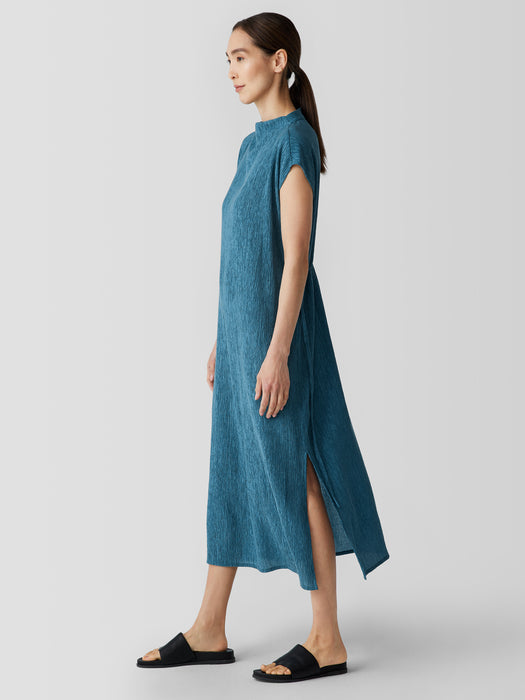 Woven Pliss&eacute; Funnel Neck Dress