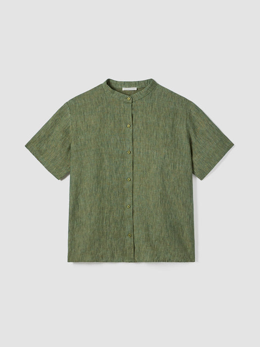 Washed Organic Linen D&eacute;lav&eacute; Band Collar Shirt