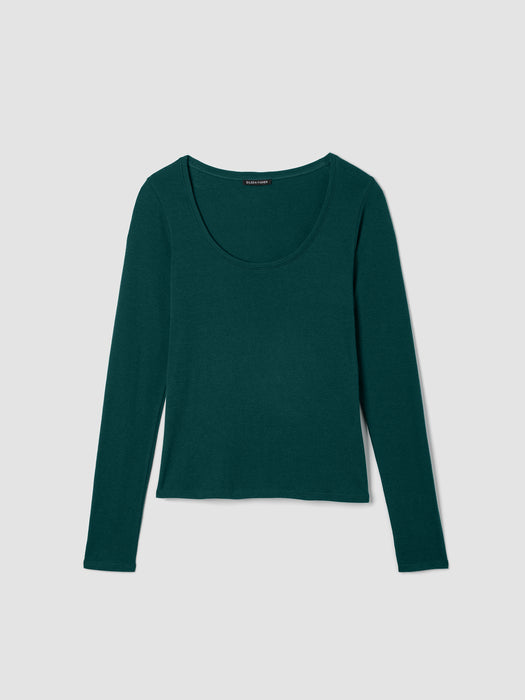 Ribbed Pima Cotton Blend Scoop Neck Top
