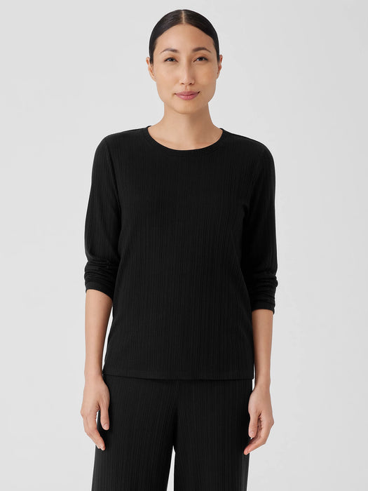 Variegated Rib Knit Crew Neck Top