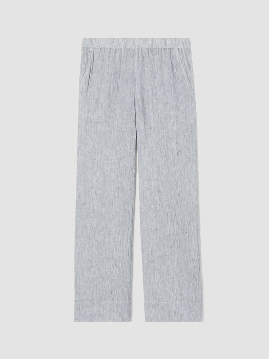 Striped Organic Linen Crinkle Wide-Leg Pant