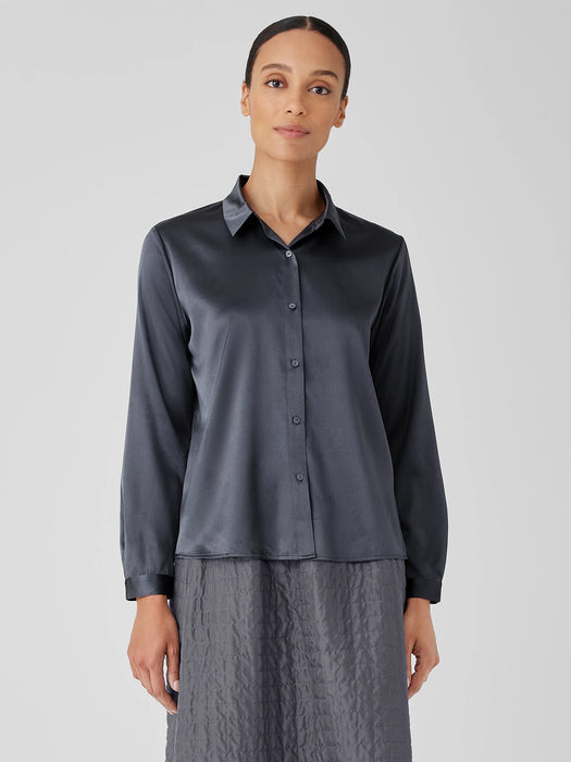 Stretch Silk Charmeuse Classic Collar Shirt