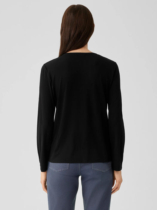 Stretch Silk Jersey Crew Neck Top