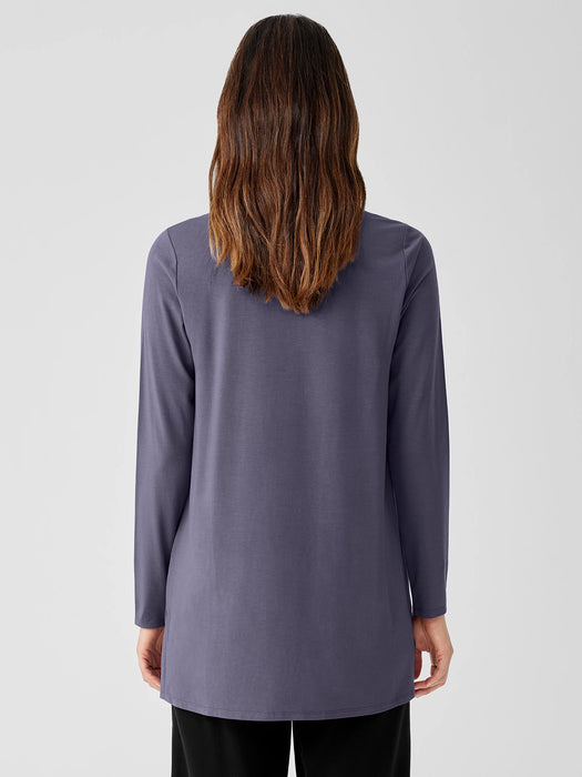Stretch Jersey Knit Crew Neck Long Top