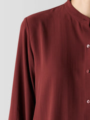 Silk Georgette Crepe Band Collar Shirt