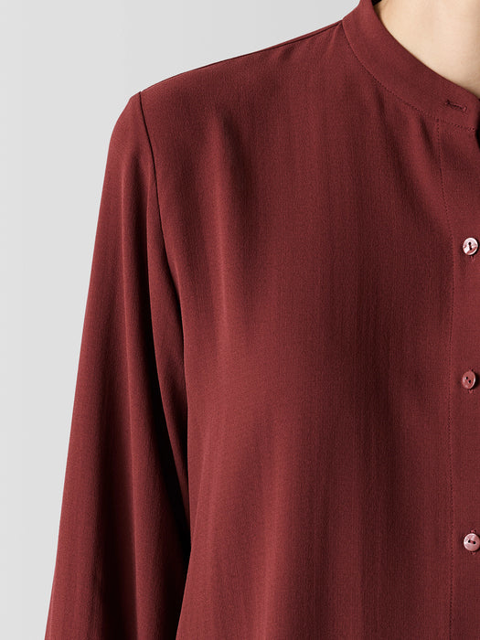 Silk Georgette Crepe Band Collar Shirt