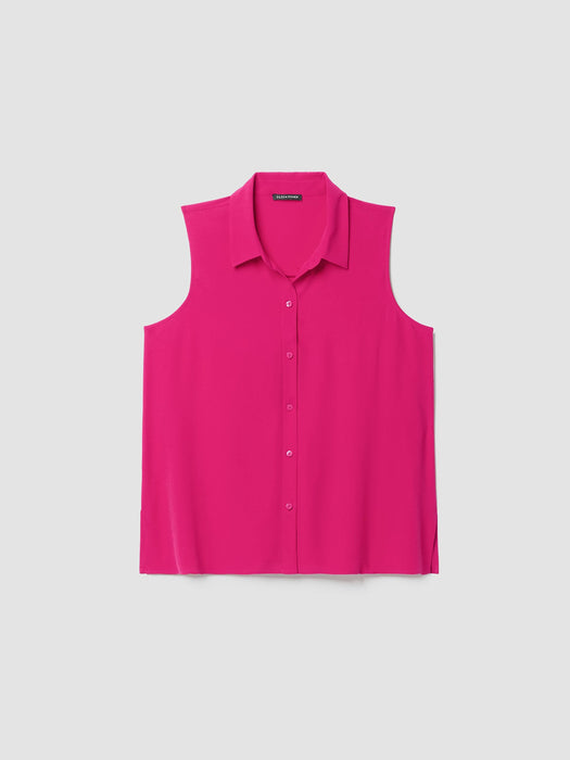 Silk Georgette Crepe Classic Collar Sleeveless Shirt