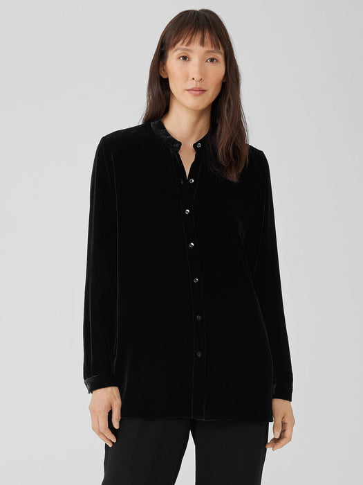 Velvet Band&nbsp;Collar Long Shirt