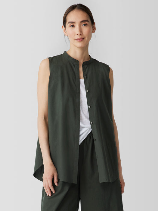 Washed Organic Cotton Poplin Band Collar Shirt