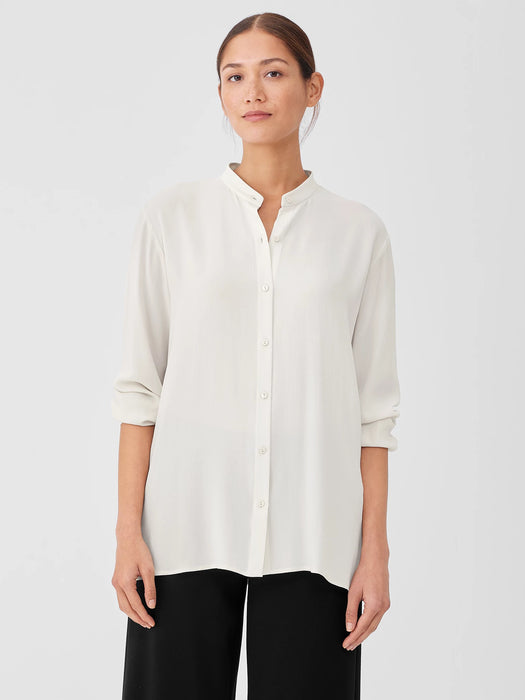 Silk Georgette Crepe Mandarin Collar Shirt
