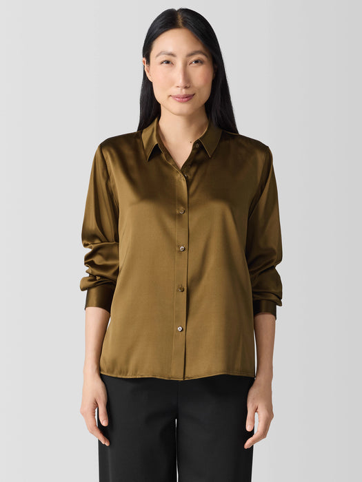 Stretch Silk Charmeuse&nbsp;Classic Collar Shirt