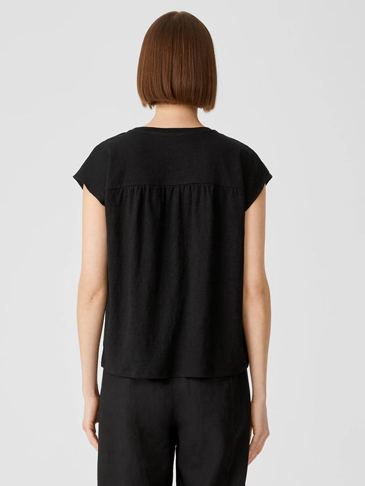 Organic Linen Jersey Shirred-Back Top