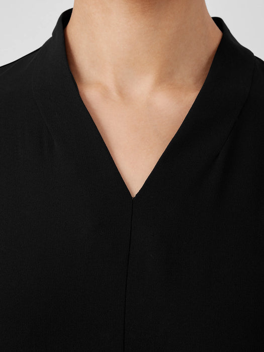 Silk Georgette Crepe V-Neck Top
