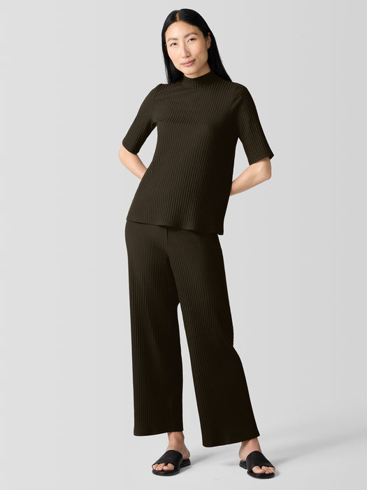 Textured Stretch Rib Mock Neck Top