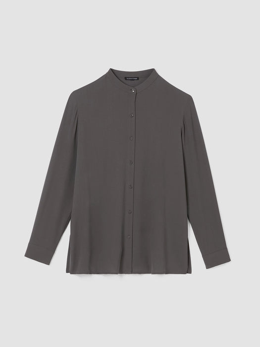 Silk Georgette Crepe Band Collar Shirt