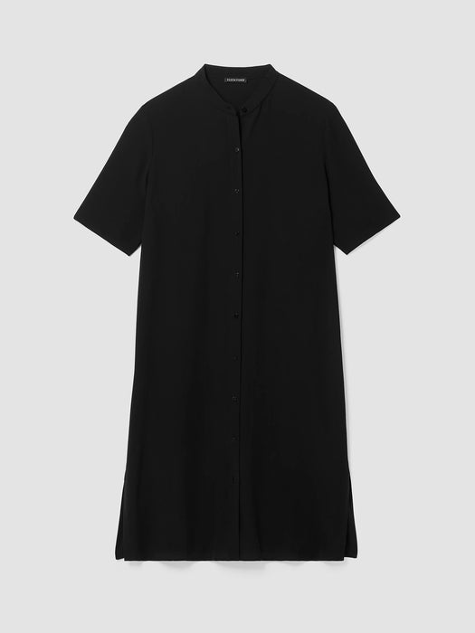 Silk Georgette Crepe Band Collar Dress