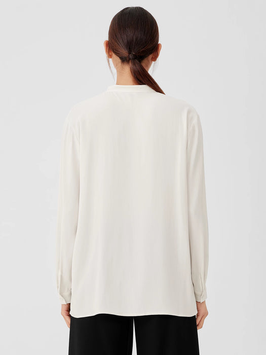 Silk Georgette Crepe Mandarin Collar Shirt