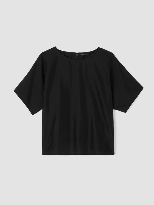 Garment-Dyed Silk Jewel Neck Top