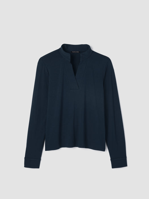 Stretch Jersey Knit Band Collar Top